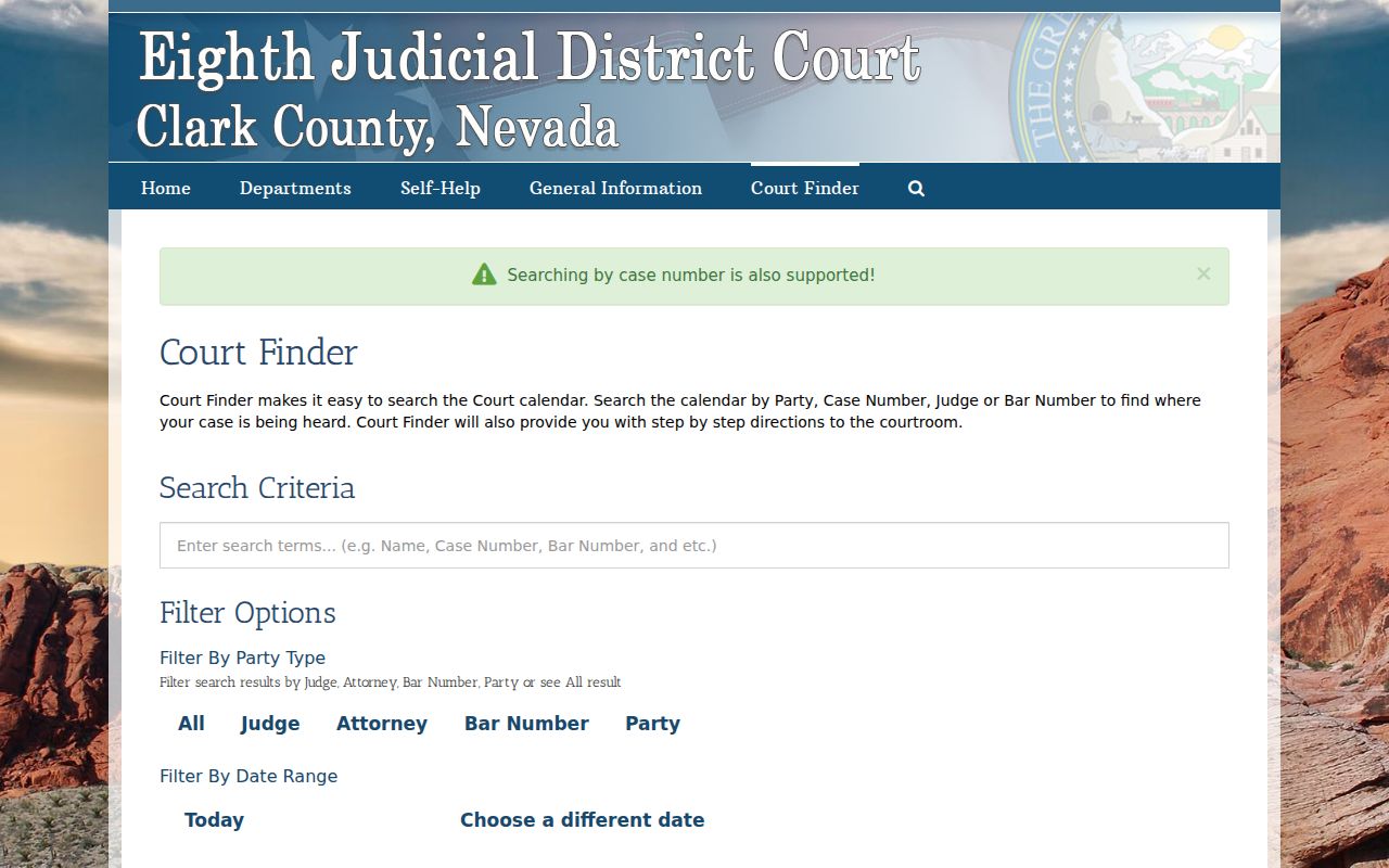 Nevada resident lookup using Clark County CourtFinder party and case search