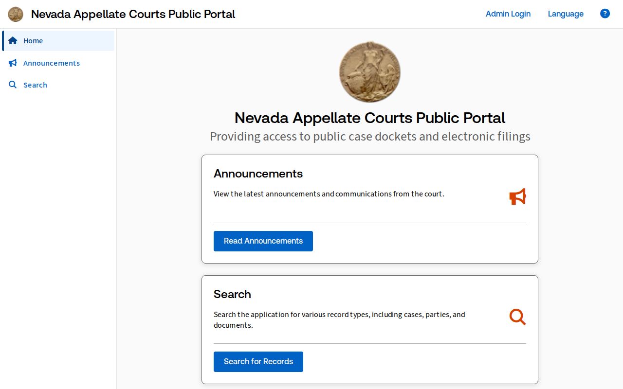 Nevada resident lookup in the appellate public case and participant portal