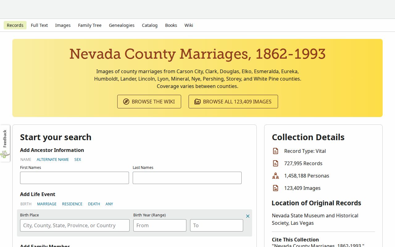 Nevada city directory family-history research paired with the FamilySearch county marriage collection